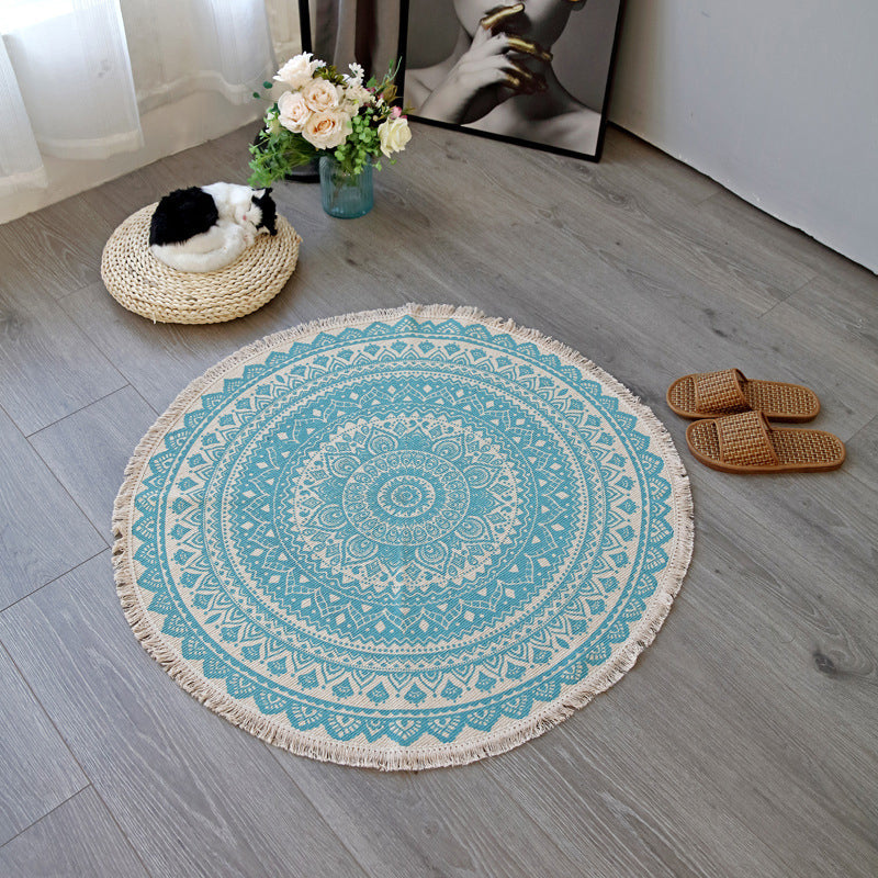 Boho-Chic Bedroom Rug Multicolored Mandala Rug Made of Cotton Washable Area Rug