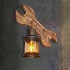 Lantern Indoor Wall Lighting Rustic Style Clear Glass 1 Light Black Wall Lamp with Wooden Backplate