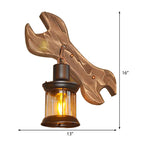 Lantern Indoor Wall Lighting Rustic Style Clear Glass 1 Light Black Wall Lamp with Wooden Backplate