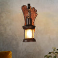 Kerosene Dining Room Wall Lamp Coastal Clear Glass 1 Light Black Wall Lamp Light Fixture with Wooden Base/Axe Backplate