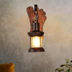 Kerosene Dining Room Wall Lamp Coastal Clear Glass 1 Light Black Wall Lamp Light Fixture with Wooden Base/Axe Backplate