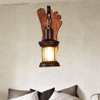 Kerosene Dining Room Wall Lamp Coastal Clear Glass 1 Light Black Wall Lamp Light Fixture with Wooden Base/Axe Backplate