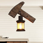 Kerosene Dining Room Wall Lamp Coastal Clear Glass 1 Light Black Wall Lamp Light Fixture with Wooden Base/Axe Backplate