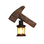 Kerosene Dining Room Wall Lamp Coastal Clear Glass 1 Light Black Wall Lamp Light Fixture with Wooden Base/Axe Backplate