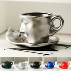 Metal Touching Face Creative Ceramic Kiss Coffee Cup, Artistic Vibe Mug & Saucer Set