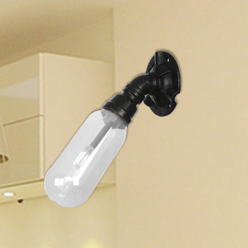 Simple clear glass wall-mounted tube light industrial black oval living room wall lamp