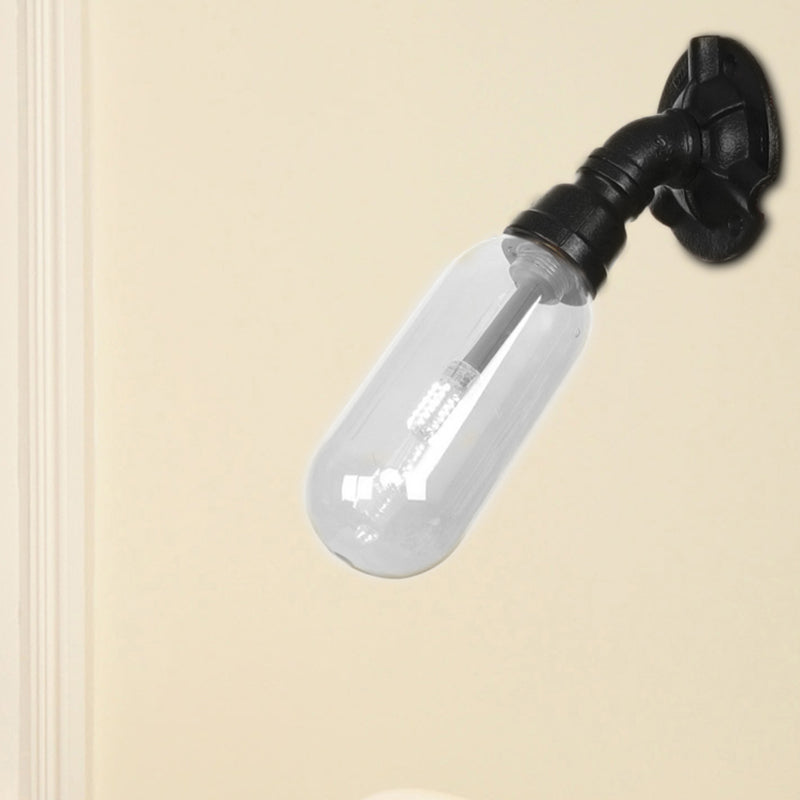 Simple clear glass wall-mounted tube light industrial black oval living room wall lamp