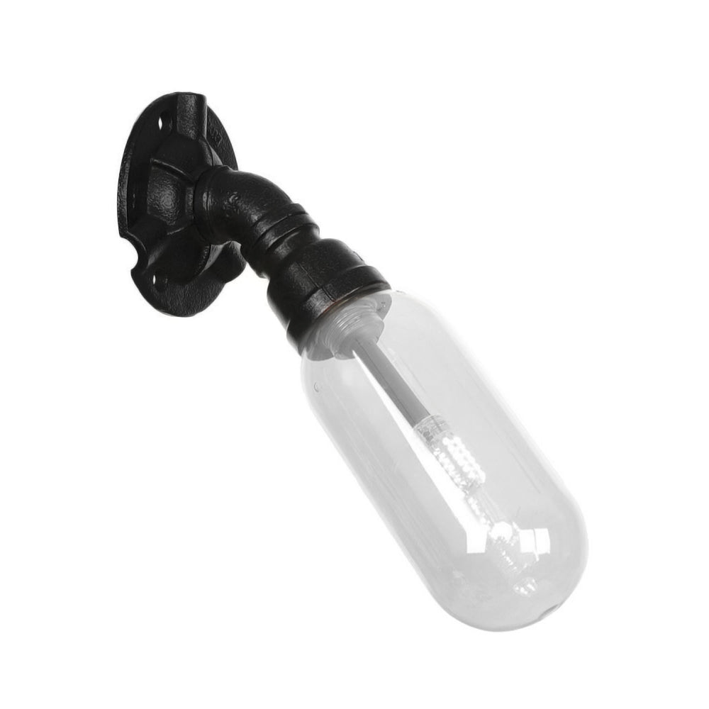Simple clear glass wall-mounted tube light industrial black oval living room wall lamp