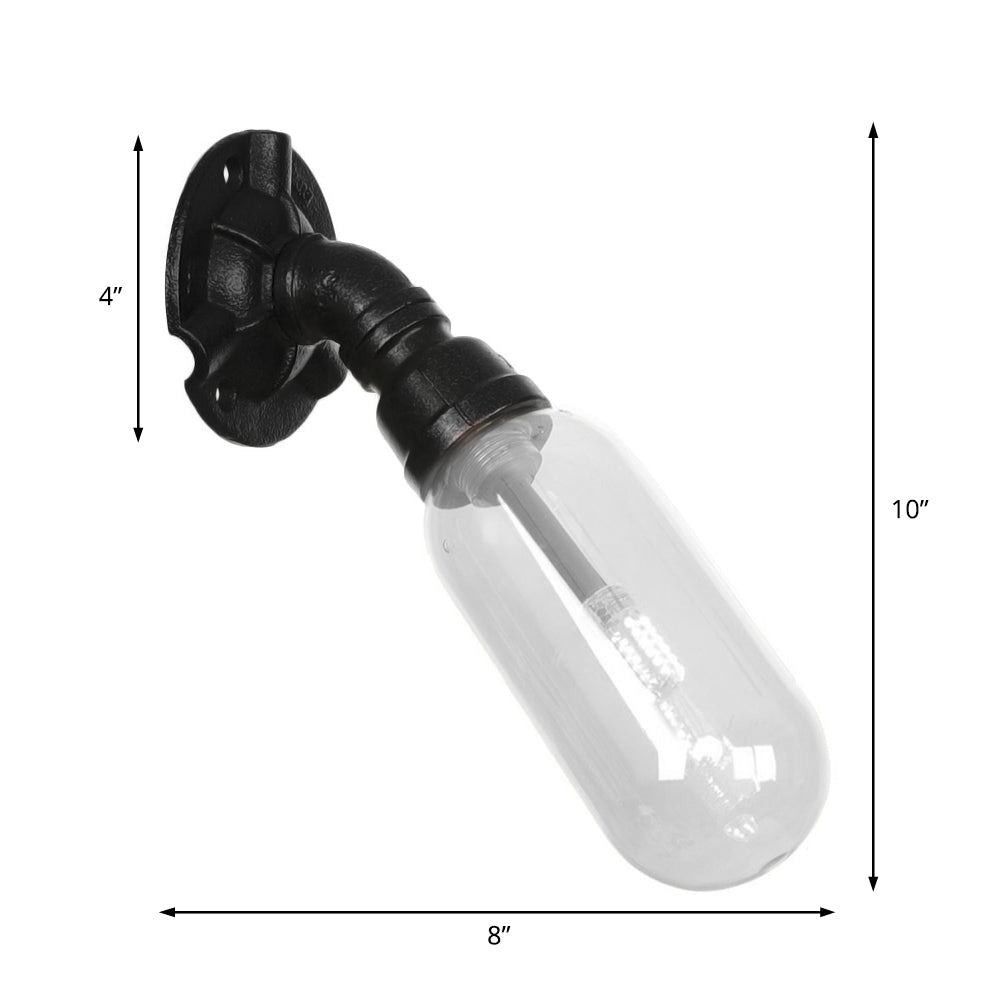 Simple clear glass wall-mounted tube light industrial black oval living room wall lamp