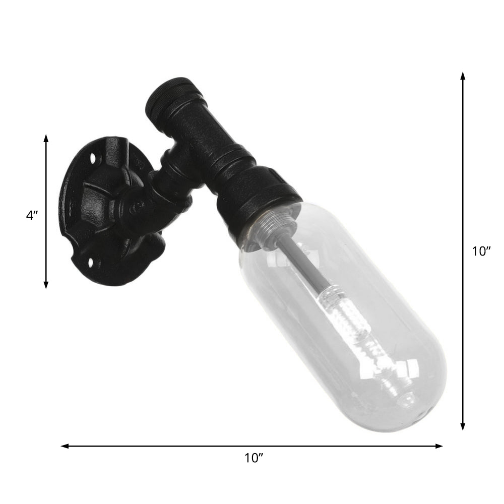 Simple clear glass wall-mounted tube light industrial black oval living room wall lamp