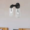 Metal Oval Shadow Wall Lamp Industrial 2 Lights Bedroom Wall Mounted Pipe Light in Black