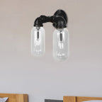 Metal Oval Shadow Wall Lamp Industrial 2 Lights Bedroom Wall Mounted Pipe Light in Black