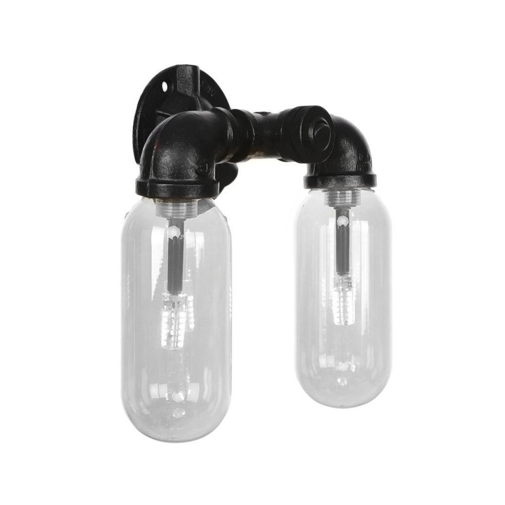 Metal Oval Shadow Wall Lamp Industrial 2 Lights Bedroom Wall Mounted Pipe Light in Black