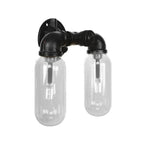 Metal Oval Shadow Wall Lamp Industrial 2 Lights Bedroom Wall Mounted Pipe Light in Black
