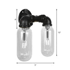 Metal Oval Shadow Wall Lamp Industrial 2 Lights Bedroom Wall Mounted Pipe Light in Black