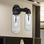 Metal Oval Shadow Wall Lamp Industrial 2 Lights Bedroom Wall Mounted Pipe Light in Black