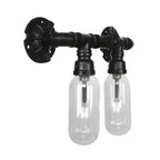 Metal Oval Shadow Wall Lamp Industrial 2 Lights Bedroom Wall Mounted Pipe Light in Black