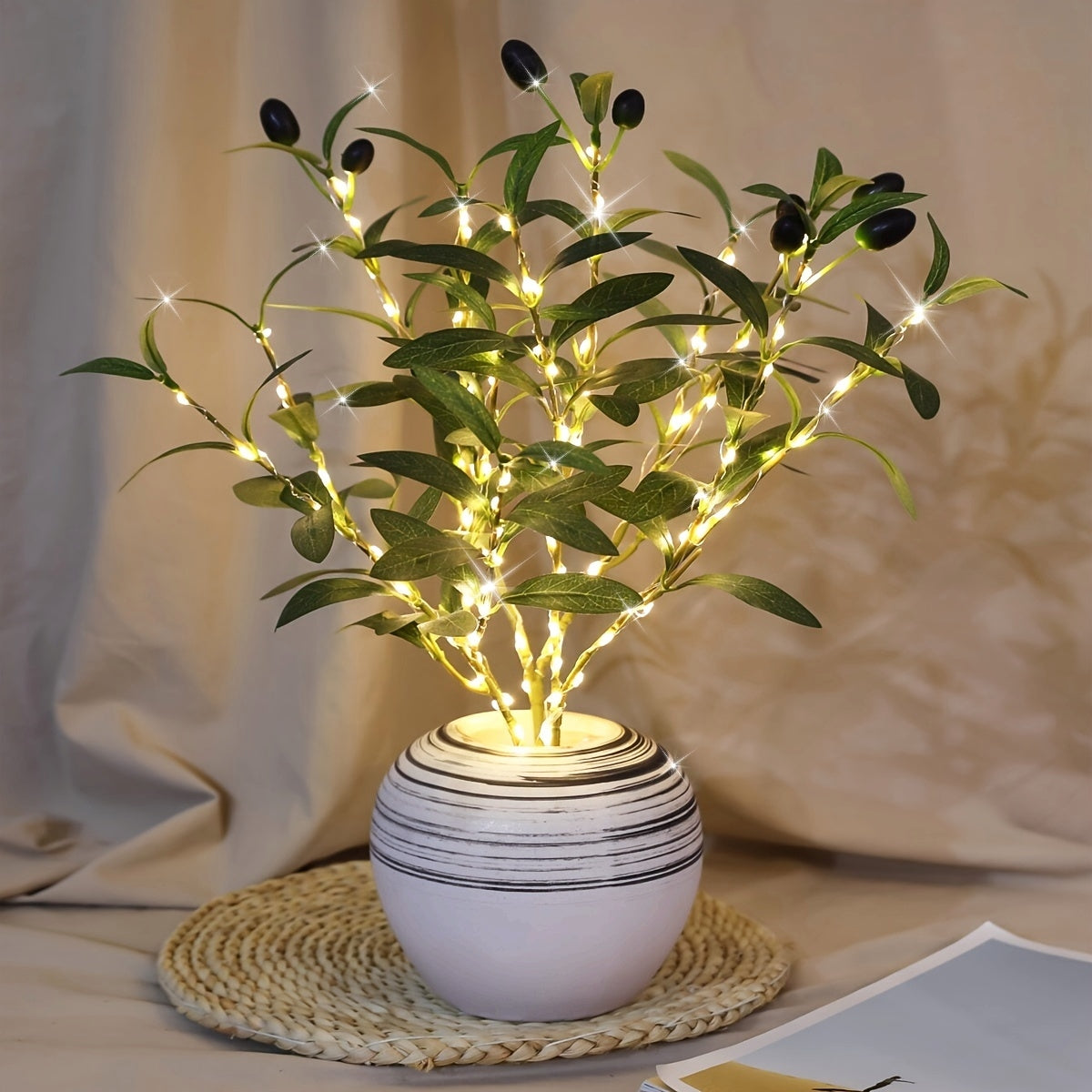 Illuminated Olive Tree LED Lamp – Modern Decor for Festive Occasions, Weddings, Birthdays, and Party Atmosphere, Ideal for Dining Table, Cabinet, or Café Decor