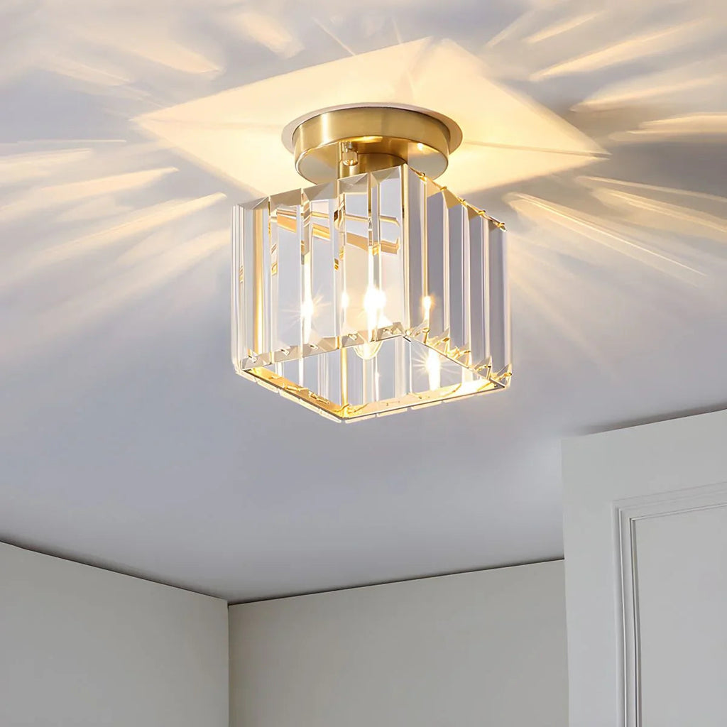 Modern Crystal Ceiling Light with Gold and Black Accents – Stylish Lighting for Your Home