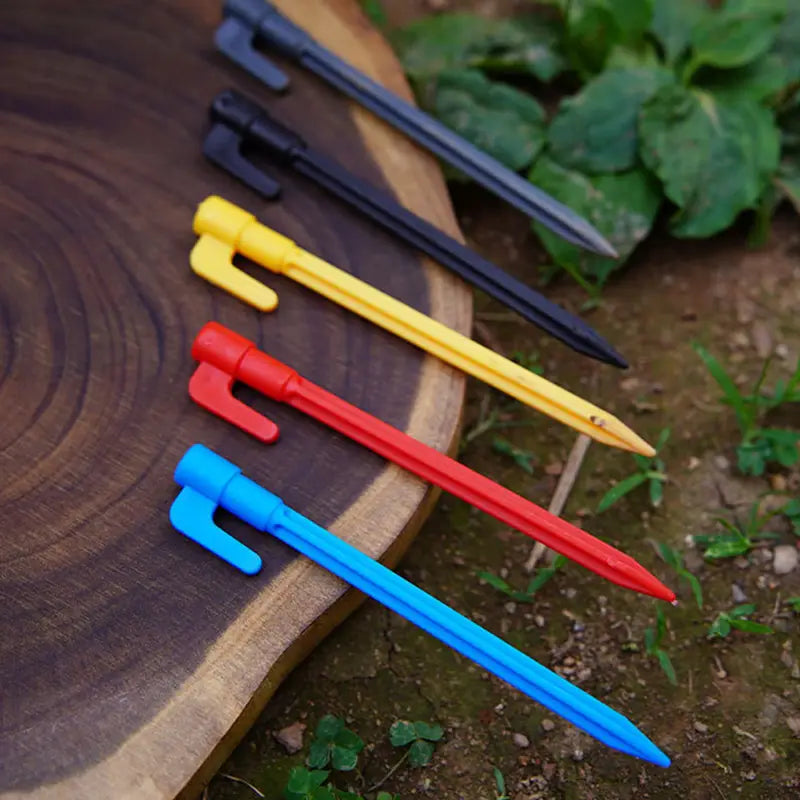 Plastic Tent Stakes with Hooks – Camping Tent Pegs for Tarps and Canopies
