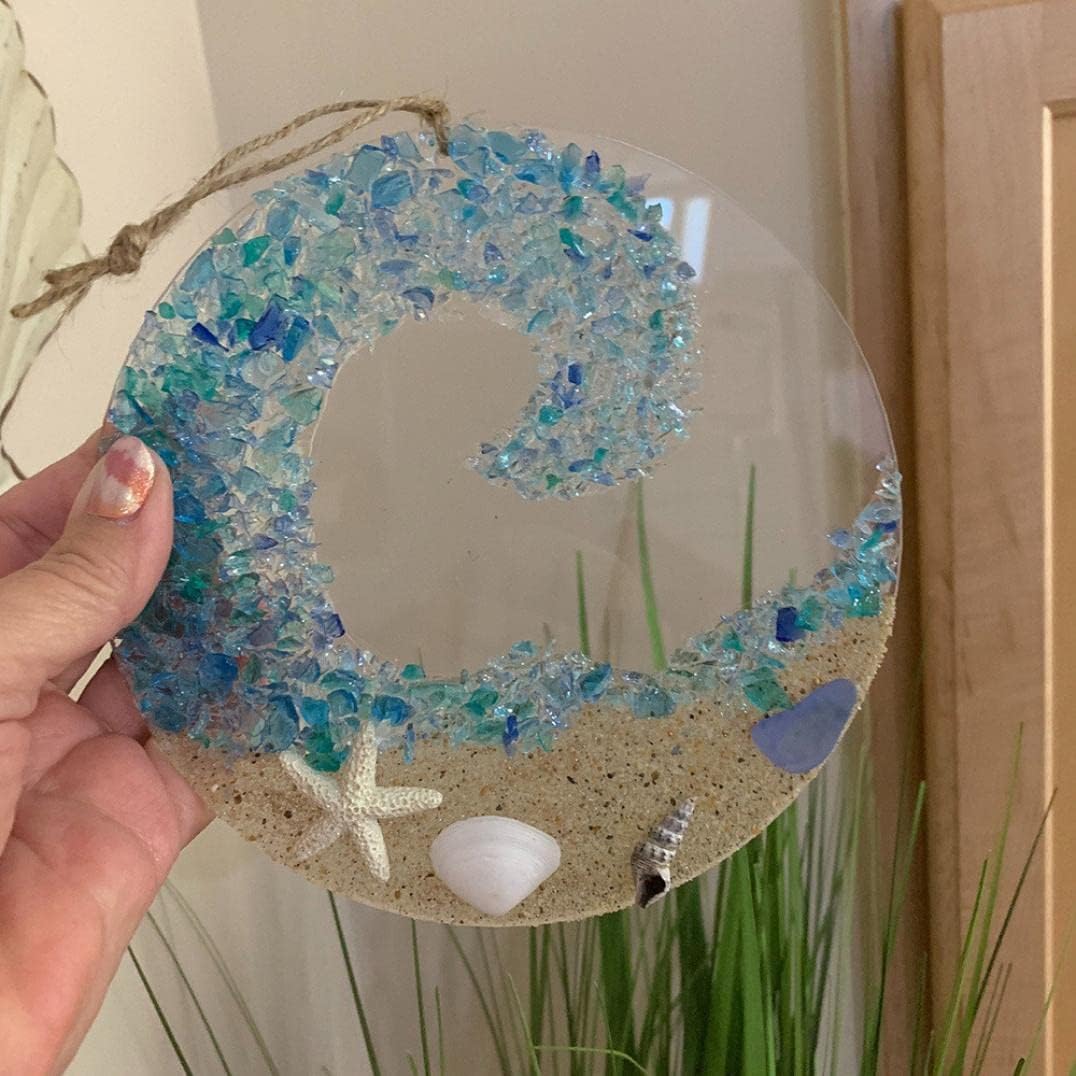 Ocean glass sun catcher - Ocean-breaking wave beach ornament