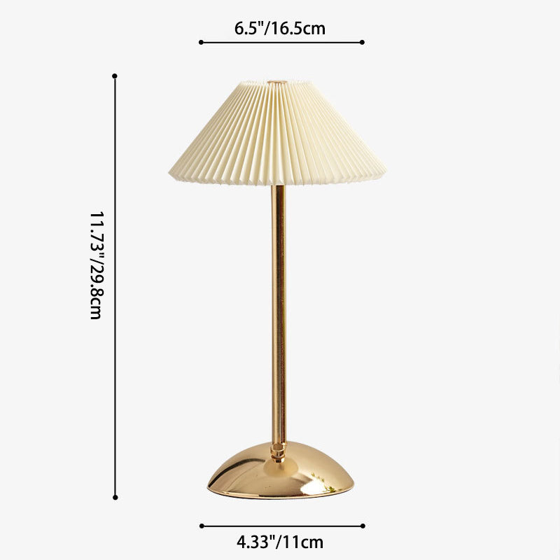 Contemporary Scandinavian rechargeable iron fabric cone pleated LED table lamp for bedside