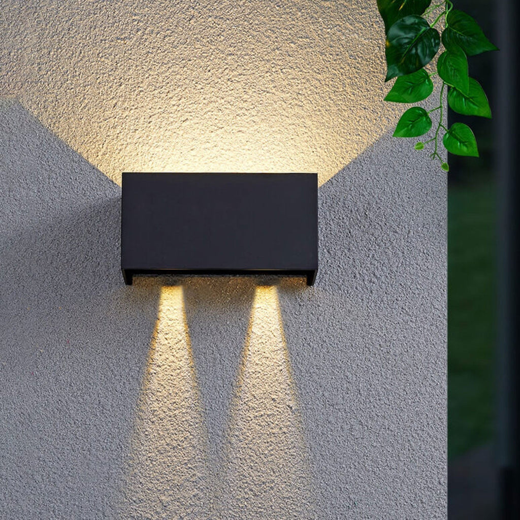Modern waterproof rectangular LED wall light for outdoor use with up and down lighting