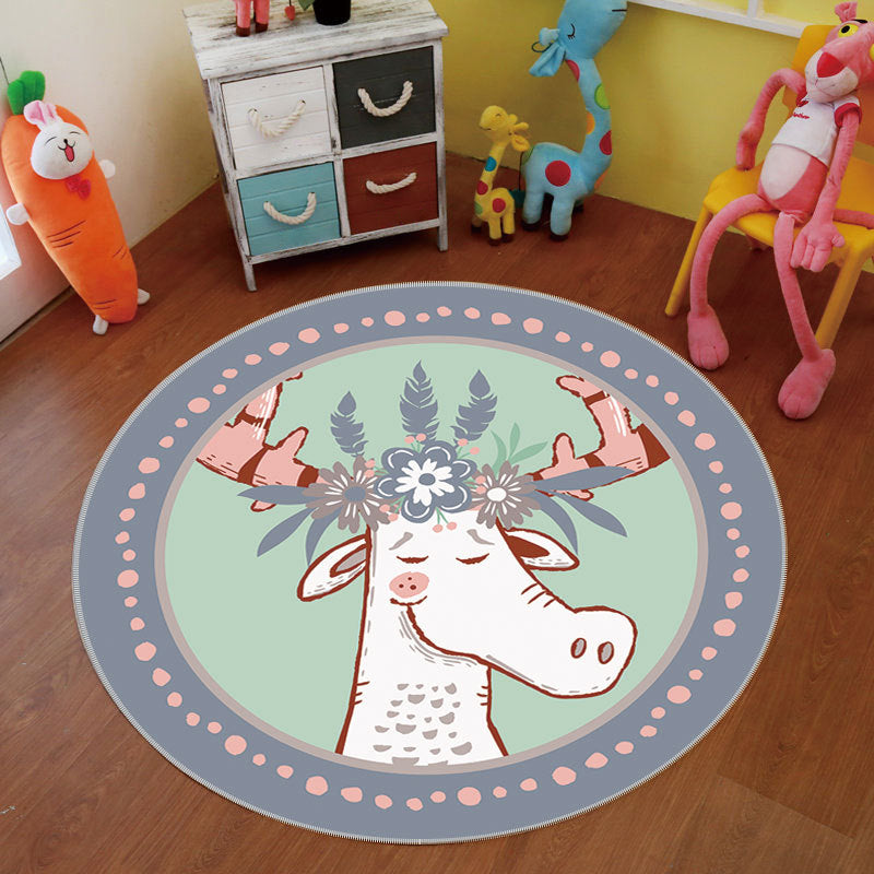 Multi Color Cartoon Rug Polyester Animal Pattern Rug Non-Slip Back Stain-Resistant Machine Washable Rug for the Children's Room