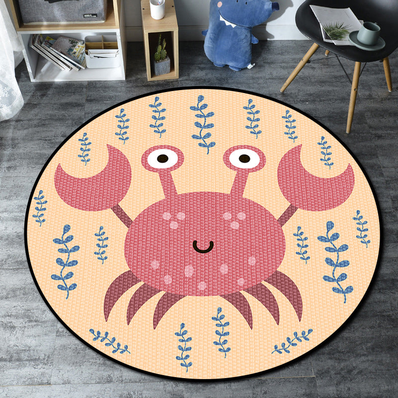 Cartoon Kids' Room Rug Multicolored Sea Creatures Rug Synthetic Non-Slip Stain Resistant Washable Rug