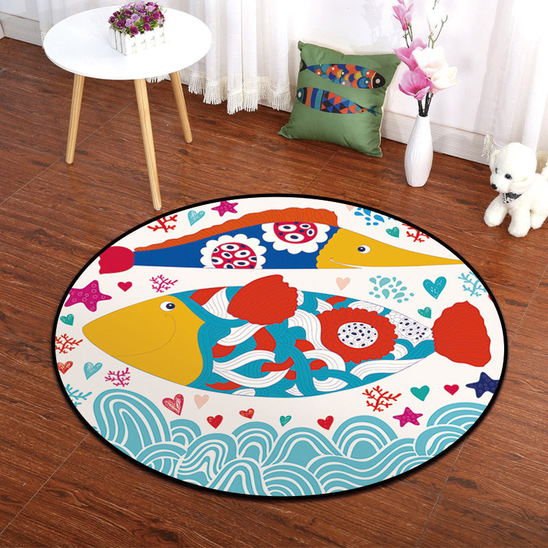 Multicolor Animal Painting Print Carpet Polypropylene Cartoon Rug Non-slip Backing Pet-friendly Stain-resistant Carpet for Children's Room