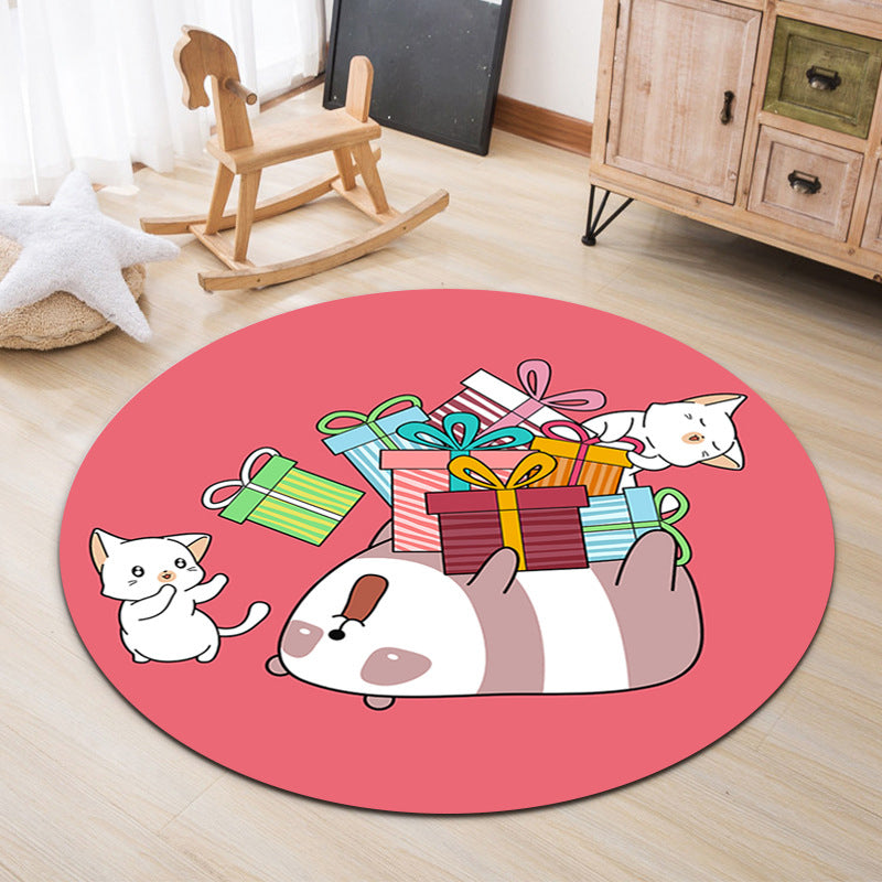 Lovable Animal Area Rug Multicolored Cartoon Rug Polypropylene Machine Washable Stain Resistant Non-Slip Rug for Kindergarten