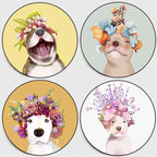 Pastel color children's room rug Nordic dog with wreath portrait rug polyester non-slip back washable pet-friendly rug