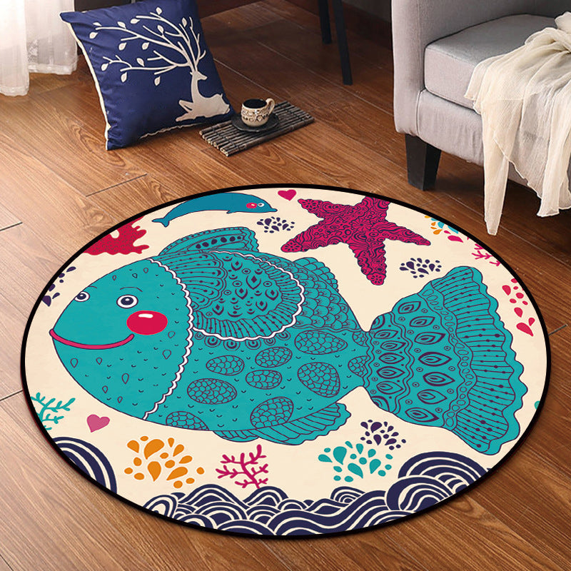 Cartoon Kids Room Rug Multicolored Polypropylene Rug Pet Friendly Non-Slip Washable Rug