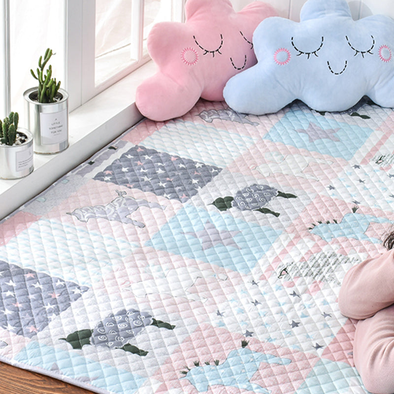 Soft Animal Print Quilted Rug Multi Color Cartoon Rug Cotton Easy Care Rug for Children's Room