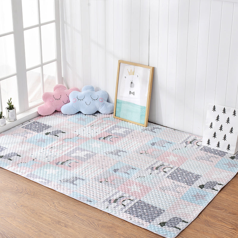 Soft Animal Print Quilted Rug Multi Color Cartoon Rug Cotton Easy Care Rug for Children's Room