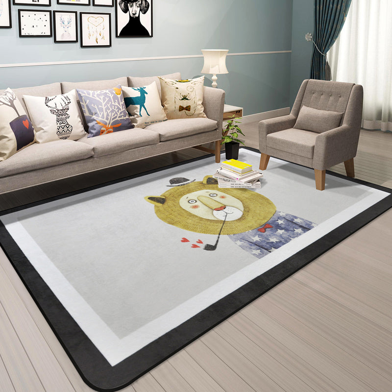 Cartoon Animal Gentleman Rug Multicolor Polypropylene Rug Washable Pet Friendly Non-Slip Underlay Rug for Living Room