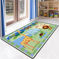 Educational Multicolor Zoo Print Rug Synthetic Cartoon Rug Non-Slip Play Mat for Children