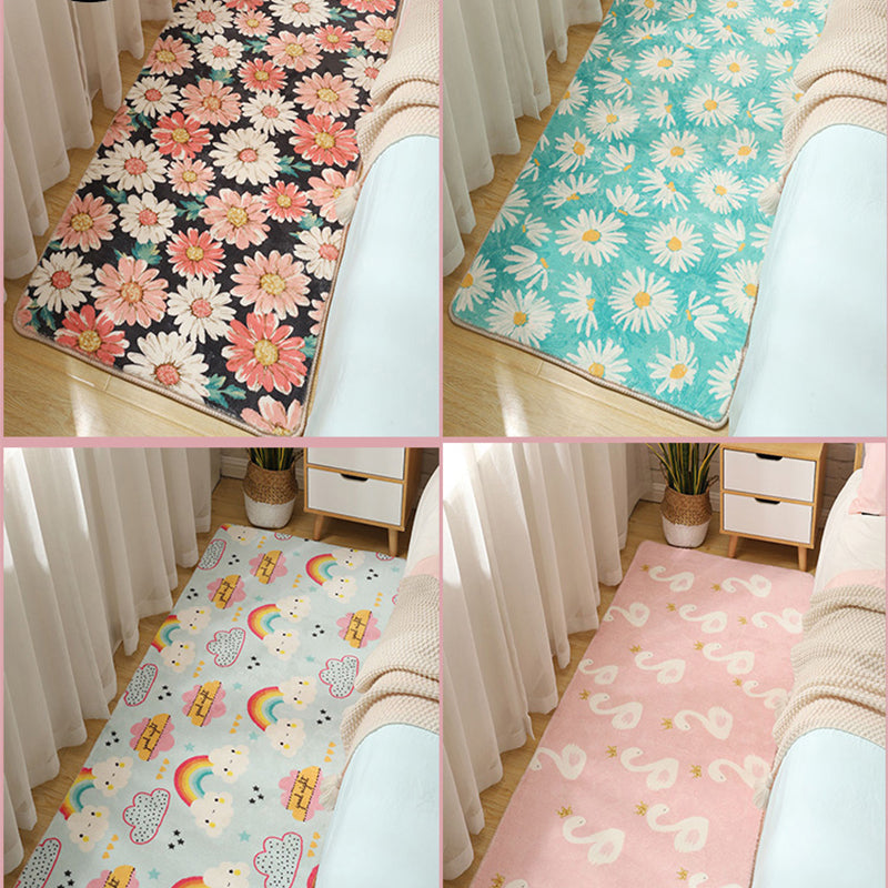 Stylish Multi-Colored Kids Rug Cotton Pattern Rug Machine Washable Pet Friendly Non-Slip Back Rug for Girls Bedroom