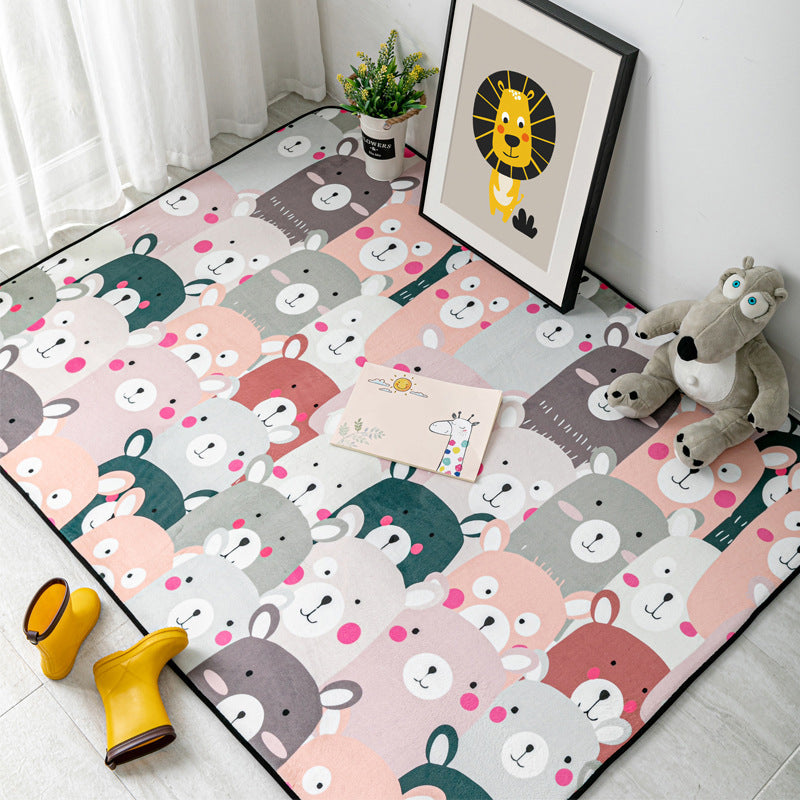 Multi-Color Kids Room Rug Cartoon Animal Indoor Rug Synthetic Washable Non-Slip Pet-Friendly Rug