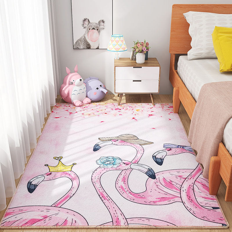 Scandinavian Girls Bedroom Carpet Multi-Color Botanical Rug Synthetic Machine Washable Stain-Resistant Non-Slip Back Rug