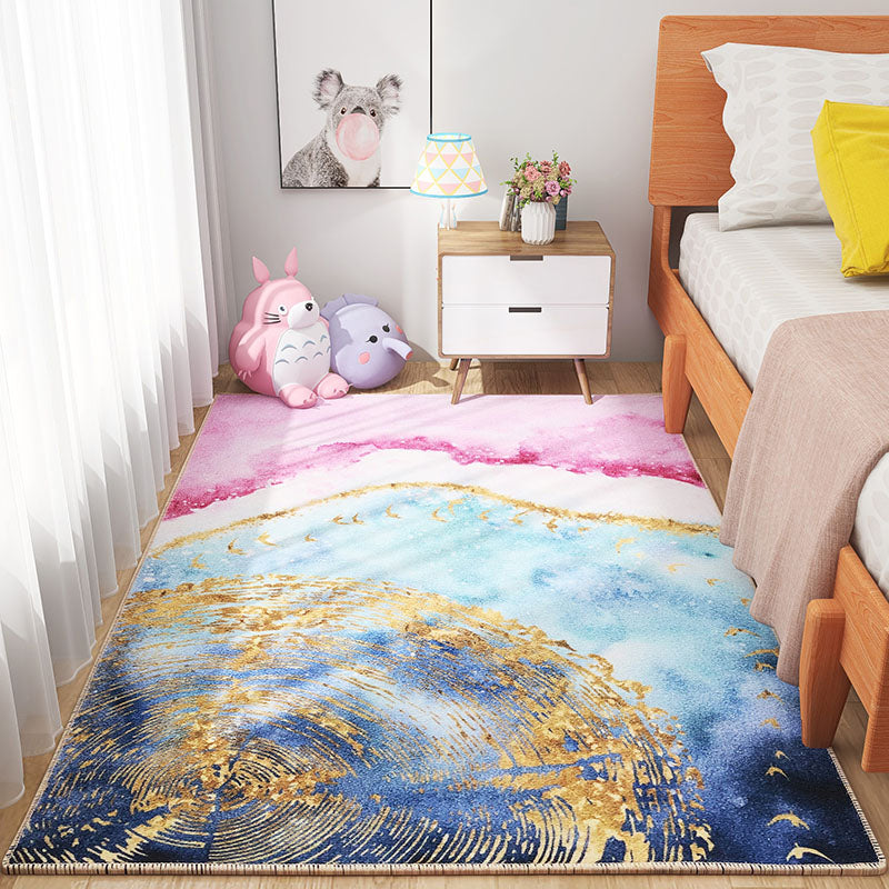 Scandinavian Girls Bedroom Carpet Multi-Color Botanical Rug Synthetic Machine Washable Stain-Resistant Non-Slip Back Rug