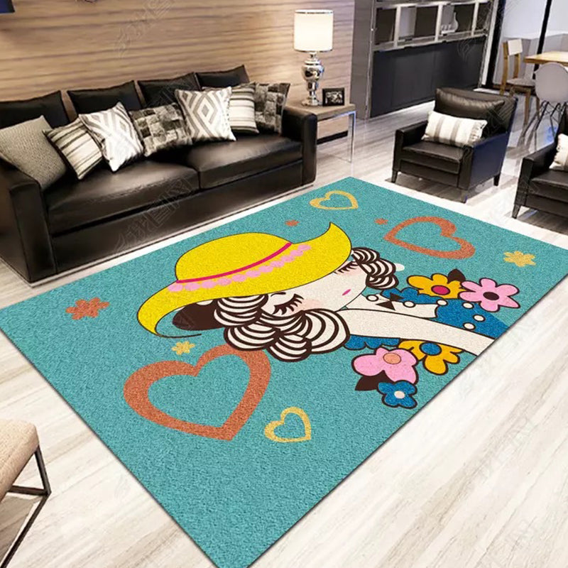 Romantic Multi-Colored Animal Print Rug Polypropylene Cartoon Area Rug Washable Stain Resistant Non-Slip Mat for Children's Room