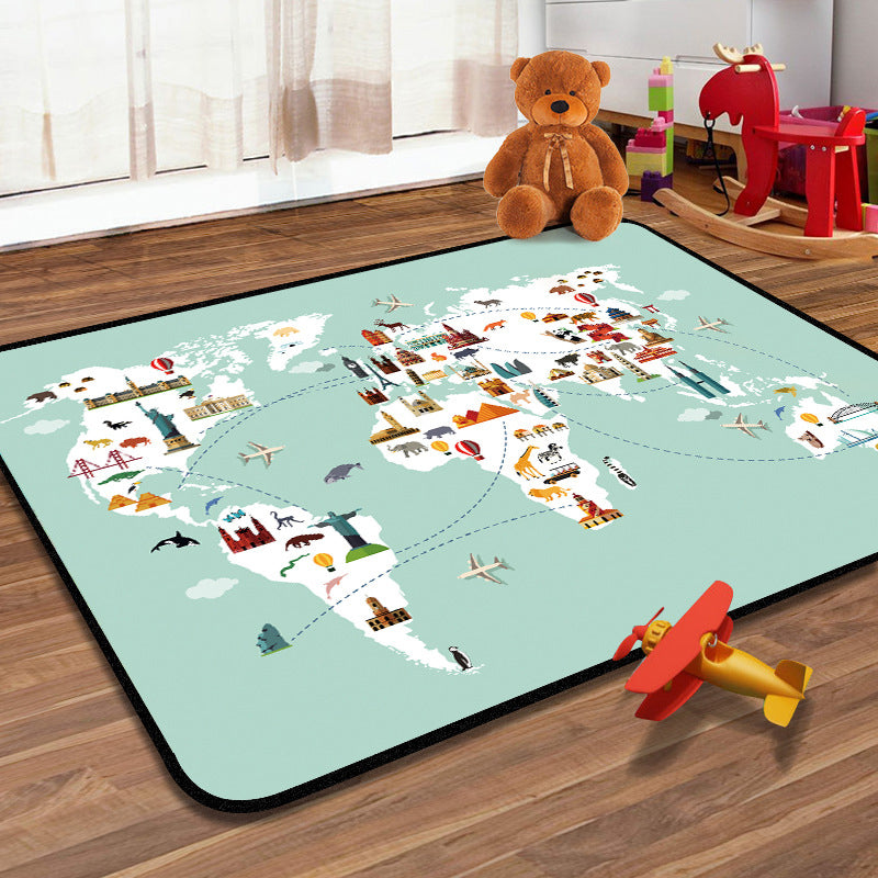 Students Kids Carpet Multicolor Navigation Map Carpet Pet Friendly Washable Non-slip Underlay Rug for Children's Room