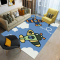 Cartoon Boys Bedroom Rug Multicolored Spaceship Pattern Rug Polyester Stain Resistant Non-Slip Back Pet Friendly Rug