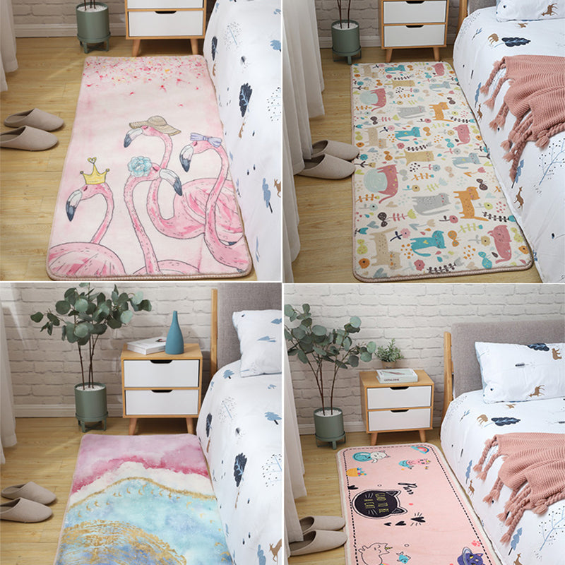 Children's Room Rug Multicolored Animal Sketches Rug Cotton Machine Washable Rug