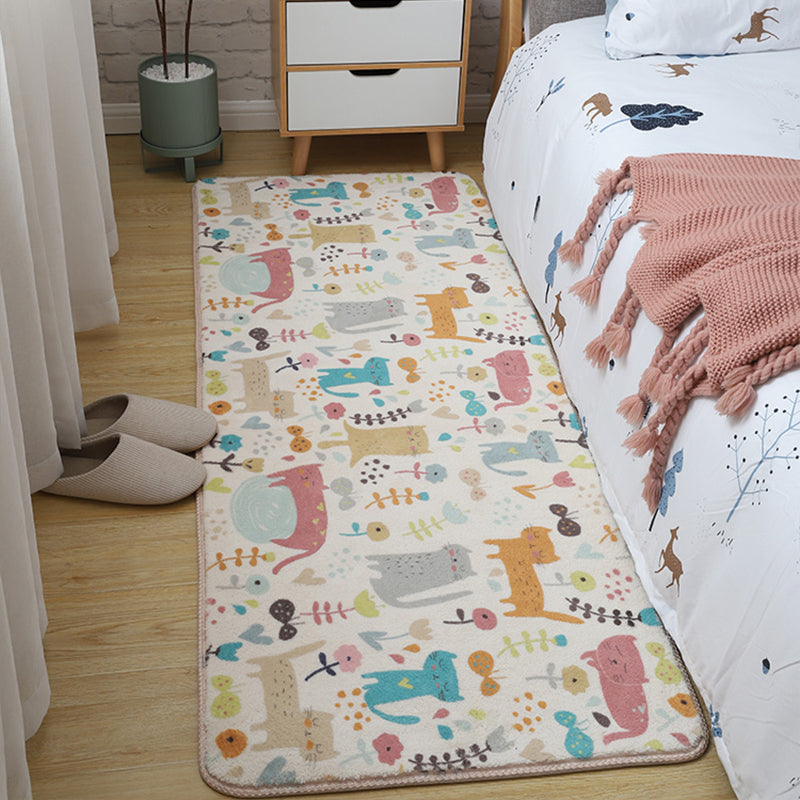 Children's Room Rug Multicolored Animal Sketches Rug Cotton Machine Washable Rug