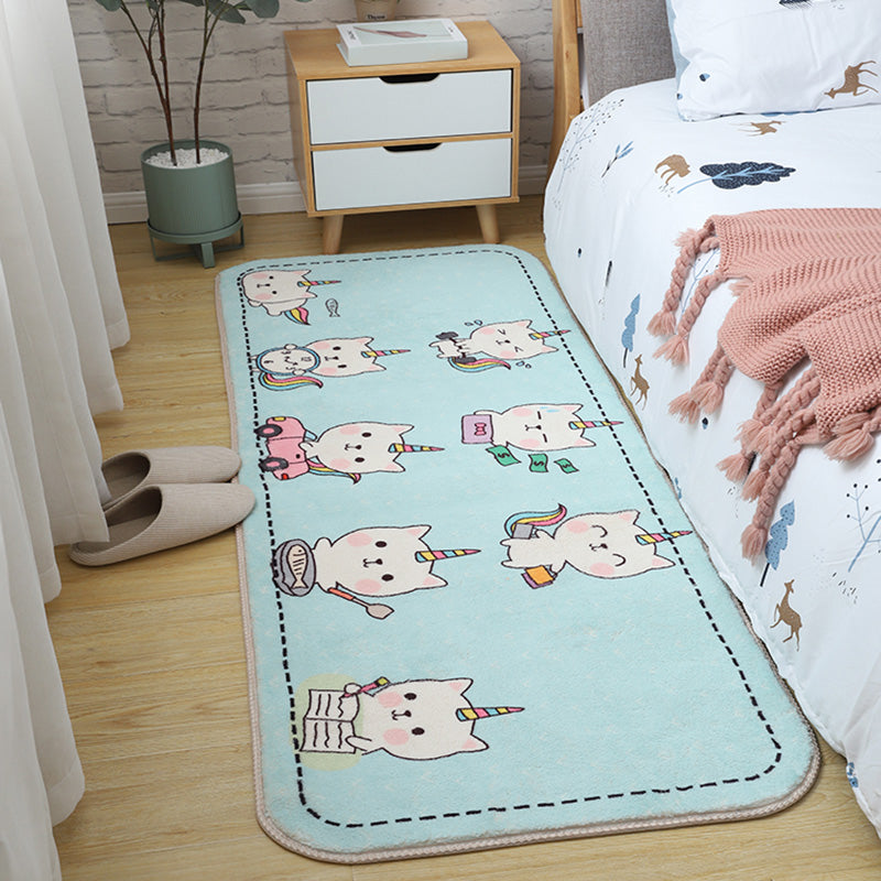 Children's Room Rug Multicolored Animal Sketches Rug Cotton Machine Washable Rug