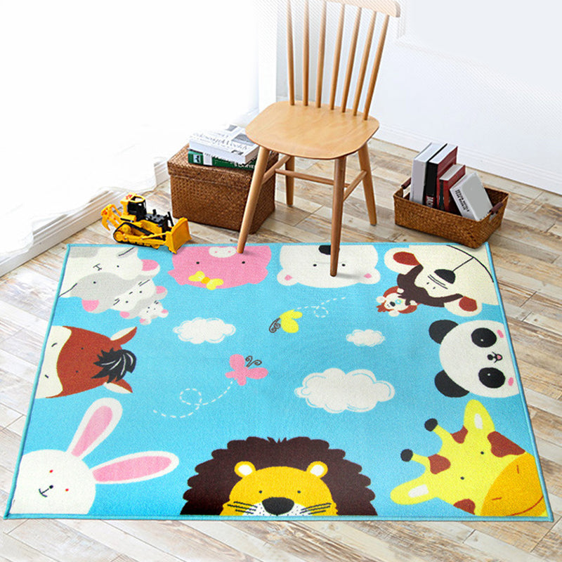 Cartoon Kindergarten Area Rug Multi Colored Animal Pattern Rug Polypropylene Non-Slip Backing Pet-Friendly Washable Rug