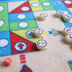 Playable Child Rug blue Airplane Chess Game Rug Non-Slip Backing Pet Friendly Stain Resistant Carpet for Preschool