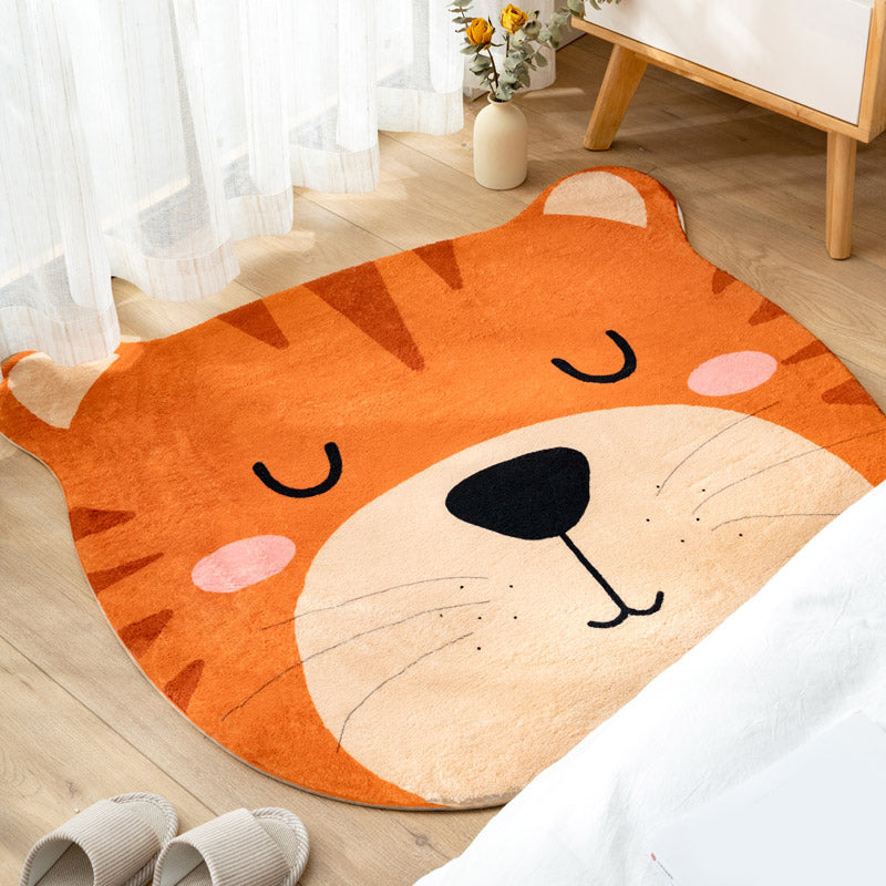 Multi Color Kids Carpet Cartoon Animal Head Pattern Rug Polyester Non-Slip Back Stain Resistant Machine Washable Rug